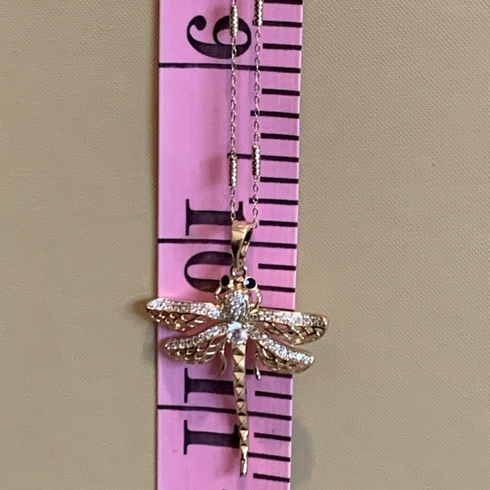 Elegant 14k Gold Plated Dragonfly Pendant Necklace - Picture 6 of 7